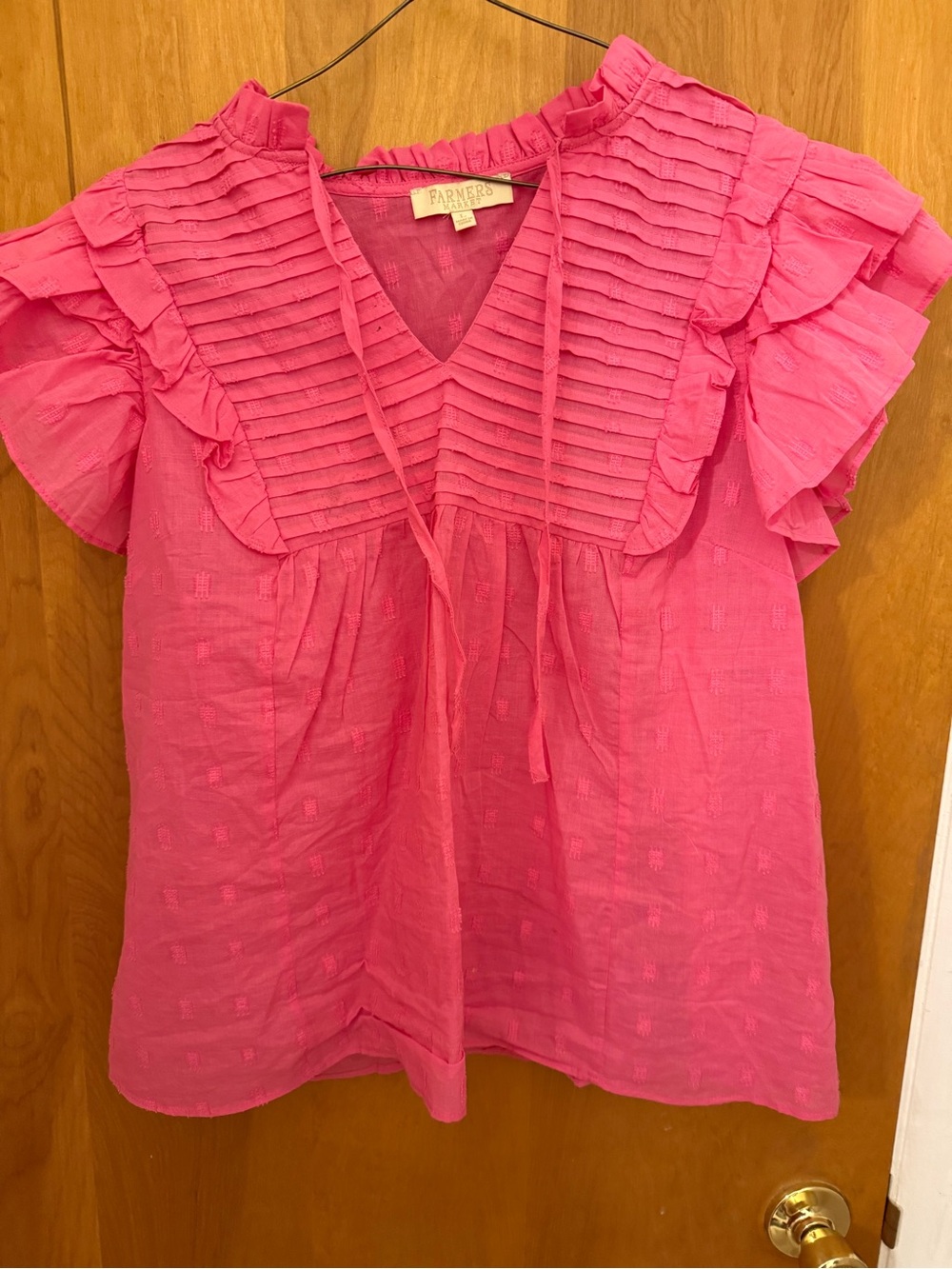 Pink Ruffled Split-Neck Women's Top Farmers Market size medium